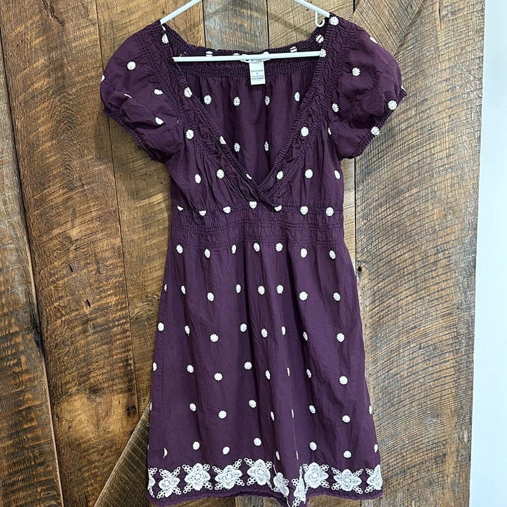 Cute Options Dress Juniors Medium Short Sleeve peasant Cotton Embroidered